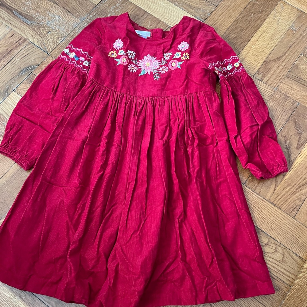 Red Floral Embroidered Kids Dress 6T